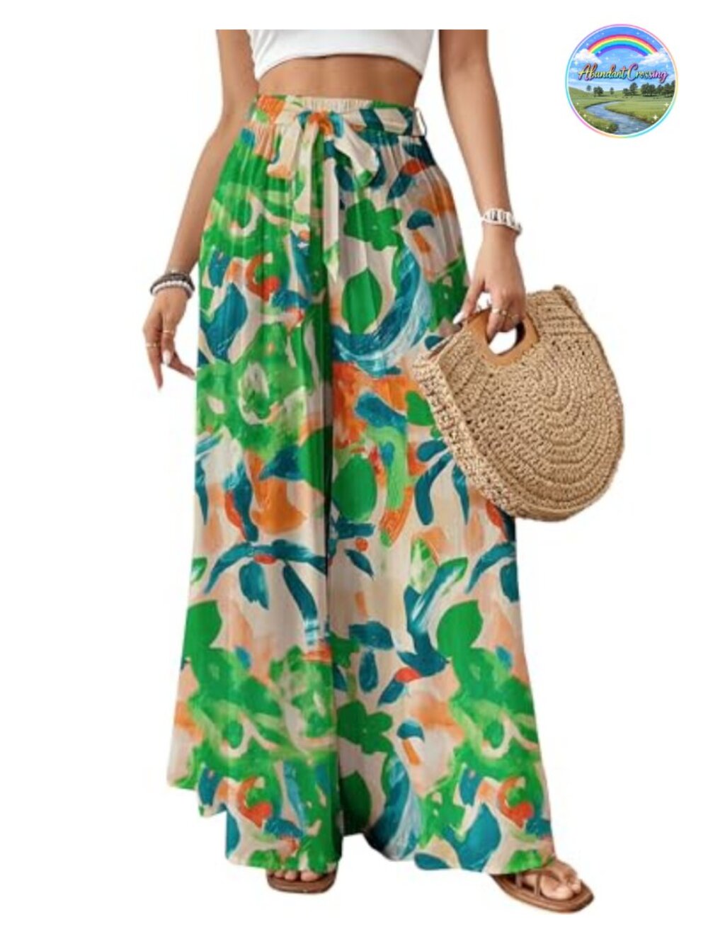 Wide Leg Palazzo Pants Floral Flowy High Waist Beach Vacation